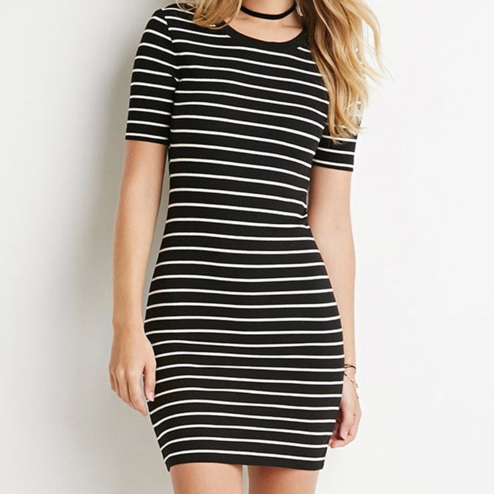 Forever 21 Striped Ribbed Bodycon Dress
